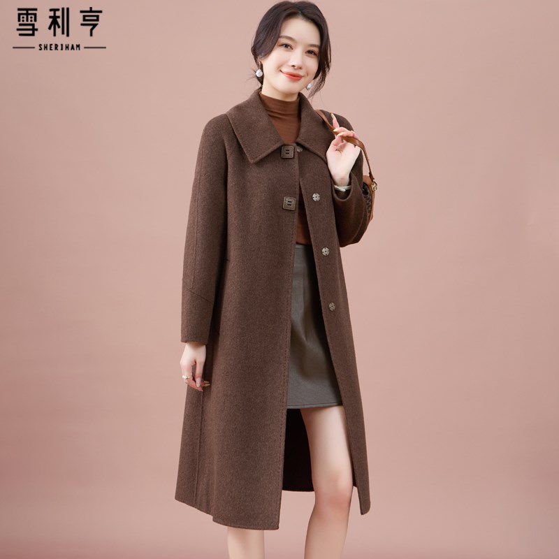 妈妈双面绒羊毛h大衣女中长款2025秋冬新款A字宽松显瘦双面呢外套