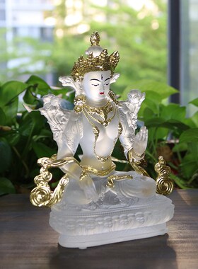 极速禅悦佛e艺古法琉璃白度母佛像佛堂供奉摆件贴金彩绘款密宗工