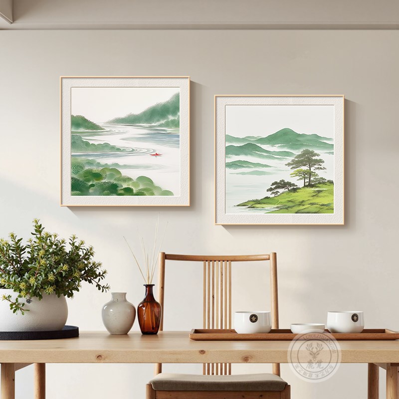 极速锦鲤挂画餐i厅背景墙装饰画方形客厅新款壁画新中式九鱼图民图片