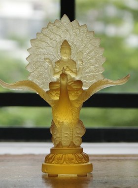 极速古法琉e璃孔雀明王佛像金刚佛母中式供具家居客厅汽车小摆件