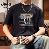 270g重磅纯棉短袖 T恤男2025夏季 新款 JEEP 复古印花半袖 黑色宽松潮