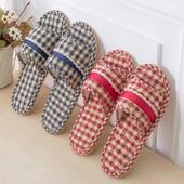 男女情侣居家室内地板静音四季 新款 简约防滑透气牛筋软底布艺拖鞋