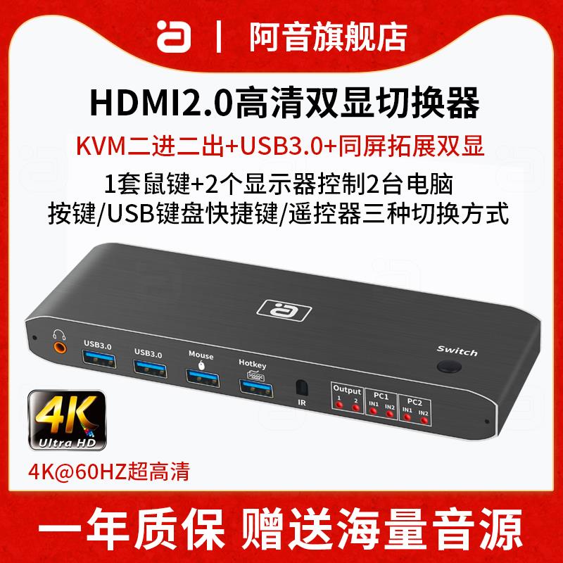 4K高清HDMI2.0 KVM切换器双屏拓扩展2进2出显示器鼠键打印机共享-封面