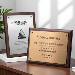 创意实木奖牌定制定做木质铜牌授权牌高档授牌荣誉感谢牌匾订制
