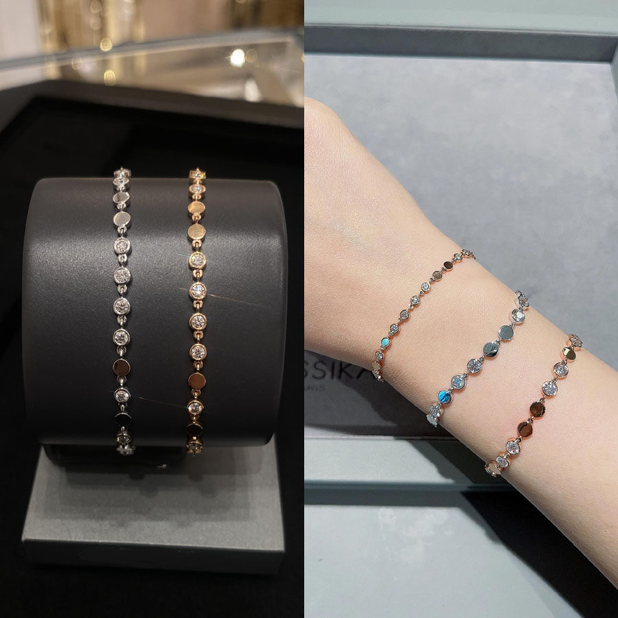 梅西  手链 D-Vibes光面间钻法式豆豆手环镶钻石圆珠泡泡女生礼物