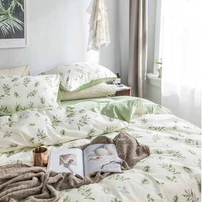 60支贡缎长绒棉小清新绿色碎花四件套纯棉床品床单床笠被套三件套
