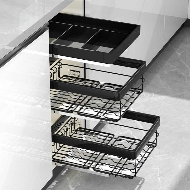 拉篮厨房橱柜不锈钢小尺寸双层抽屉式窄柜调味果蔬拉篮碗碟工具篮