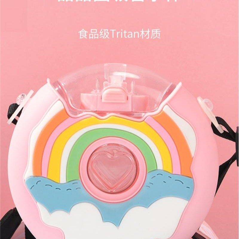 儿童新款可爱甜甜圈水杯吸管杯子女孩6岁宝宝冬天上学专用水壶
