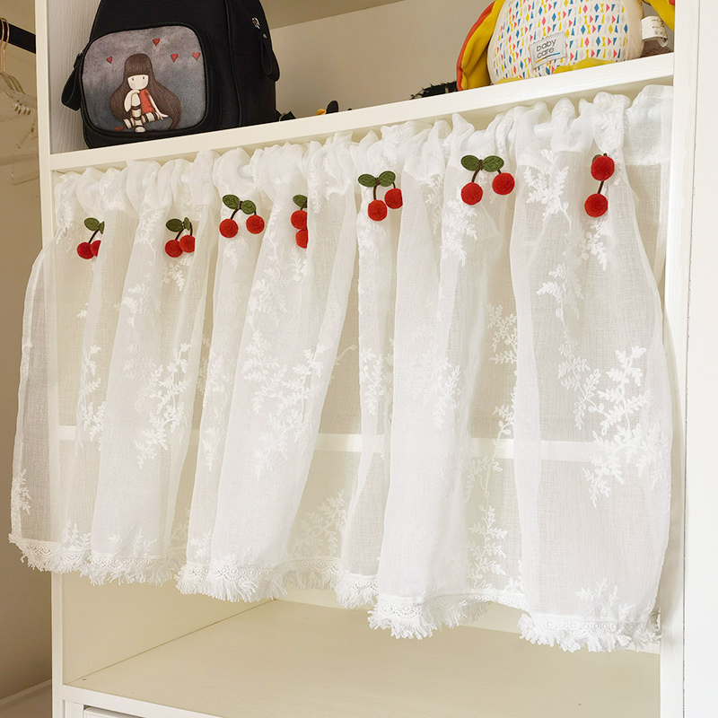 帘头蕾丝纱帘遮挡帘装饰纱绣花纱帘穿杆门帘柜子遮挡帘防尘帘