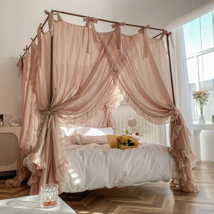 2021新品 架子床民宿宫廷蚊帐1.8m床公主风家用床幔三开 亚麻风老式