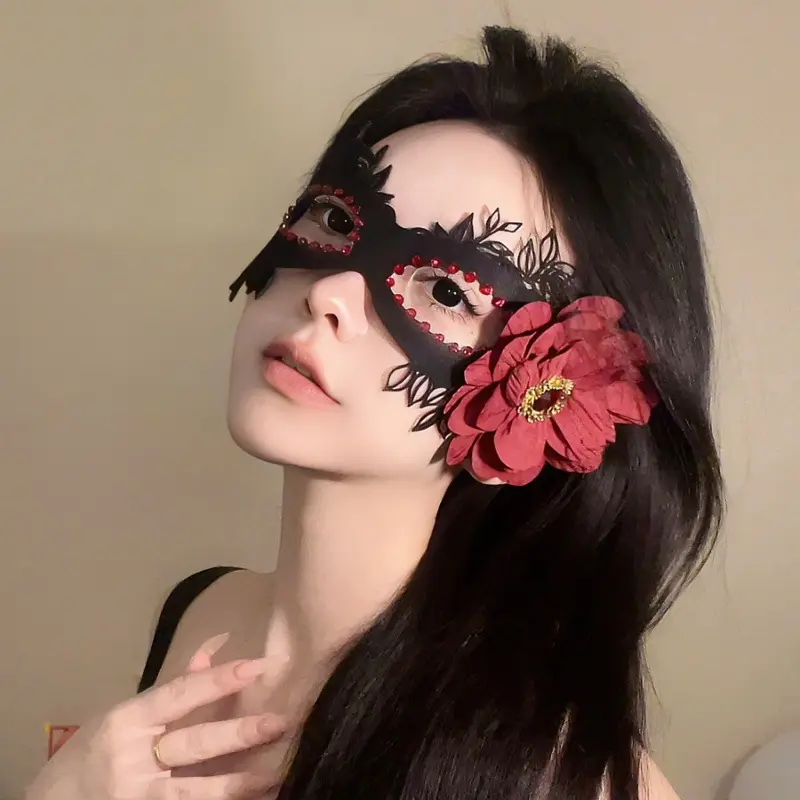 黑色花朵半脸面具女生眼罩蕾丝