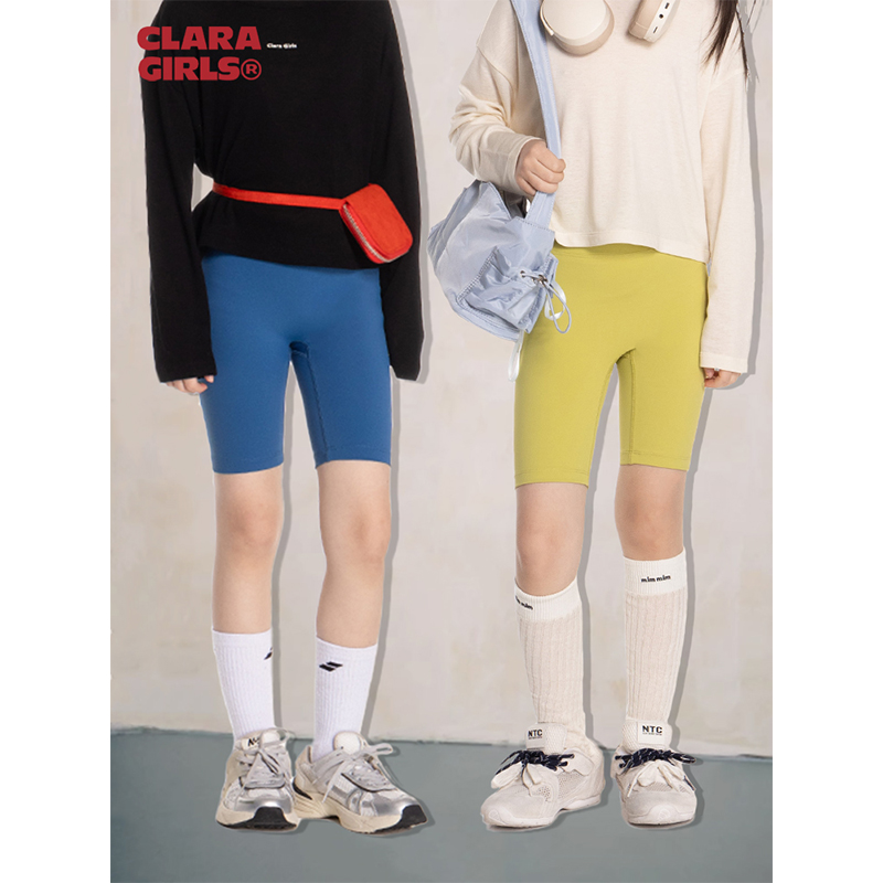 claragirls女童无尴尬线瑜伽短裤2025夏新款儿童弹力运动鲨鱼短裤