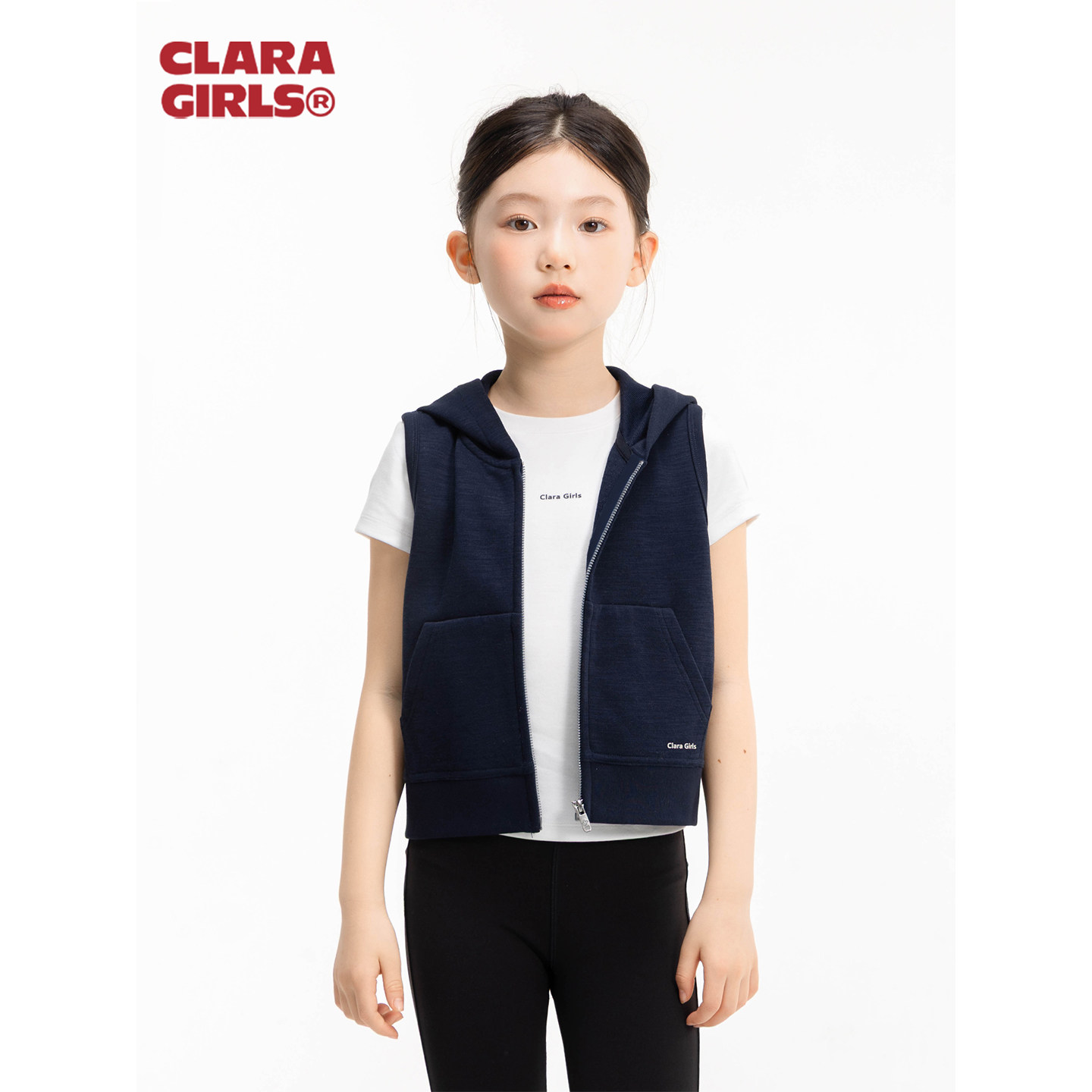 claragirls女童连帽马甲外套26年春季儿童高尔夫短款拉链运动背心