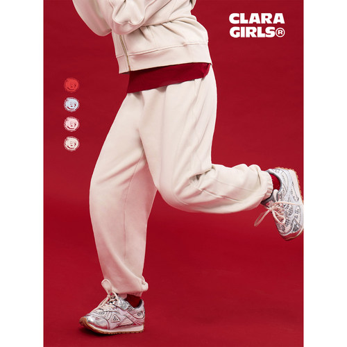 claragirls【单向导湿】女童束脚运动卫裤薄绒26秋儿童宽松跑步裤