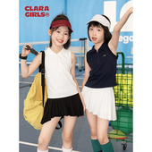 claragirls女童polo背心2025夏儿童网球训练服套装 凉感无袖 T恤