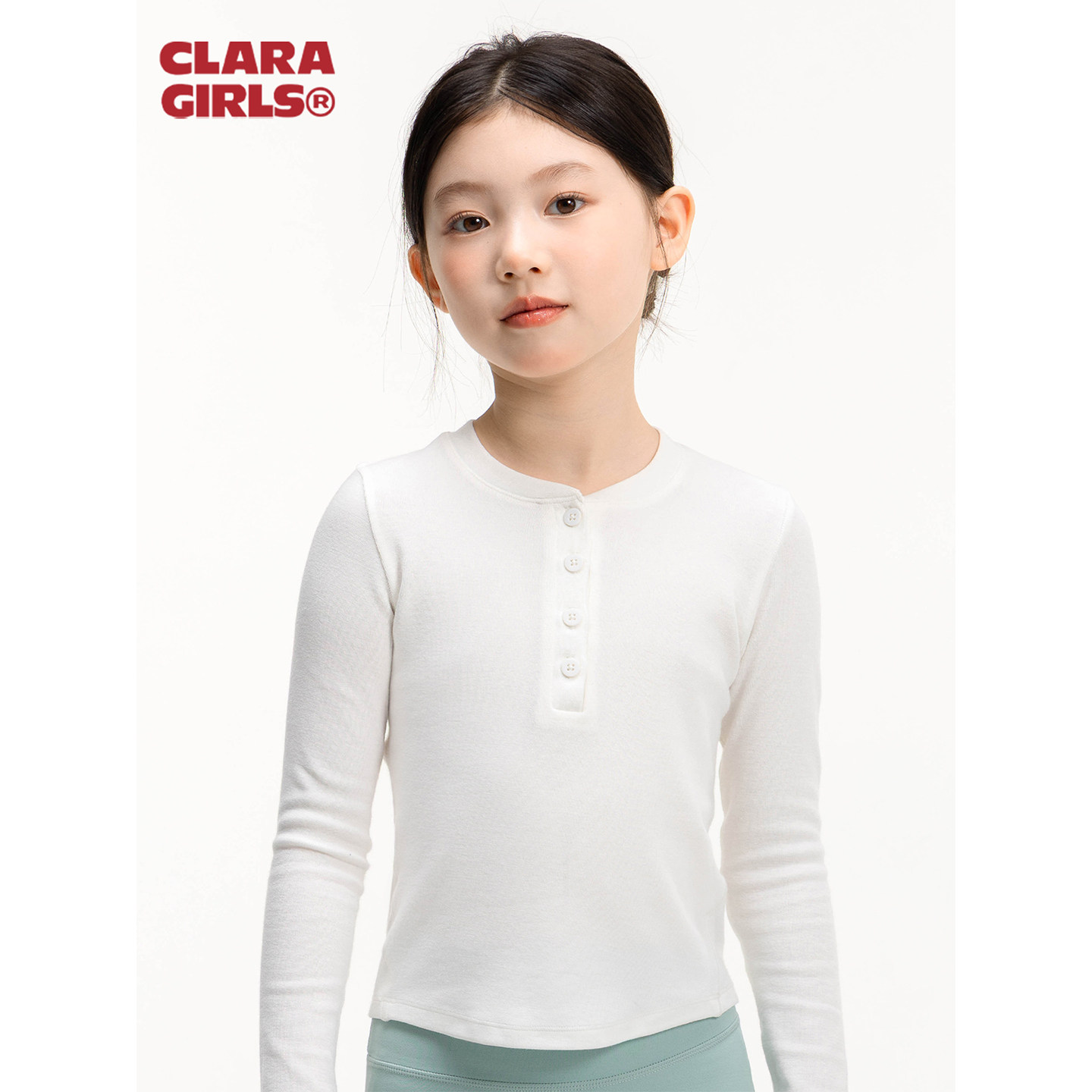 claragirls|女童长袖T恤亨利衫26春季高弹抗菌儿童打底衫运动上衣