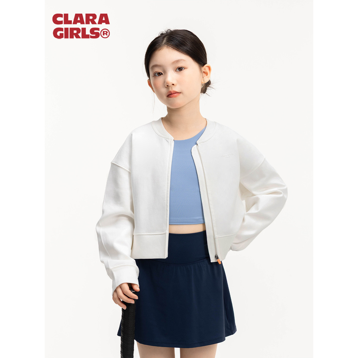 claragirls女童棒球服外套2026年春网球运动夹克儿童休闲拉链上衣