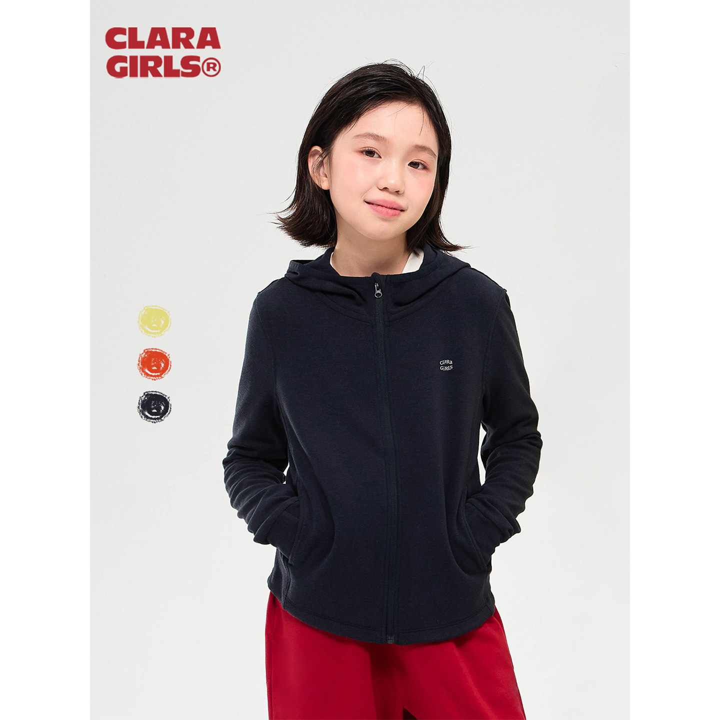 claragirls｜女童保暖连帽外套26秋儿童高弹抗菌吸湿排汗运动上衣图片