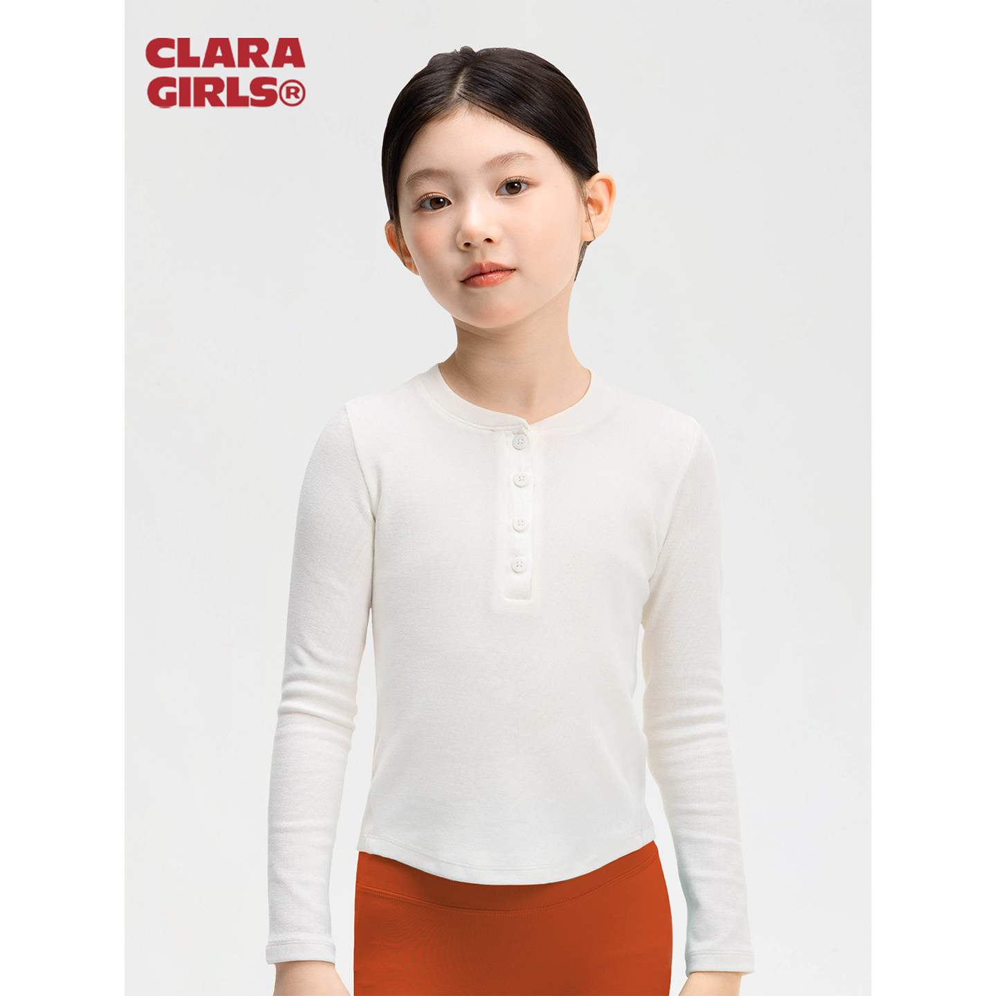 claragirls|女童长袖t恤亨利衫26秋季高弹抗菌儿童打底衫运动上衣图片