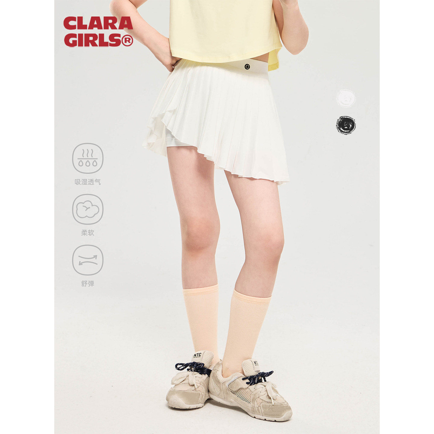 claragirls｜女童网球百褶裙透气2026年夏季儿童运动防走光半身裙