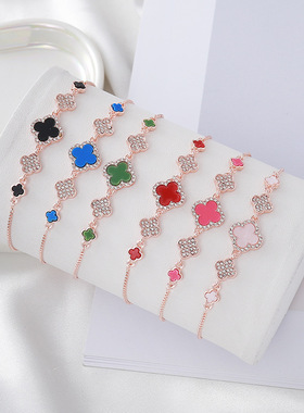 小众简约锆石四叶花手链轻奢气质