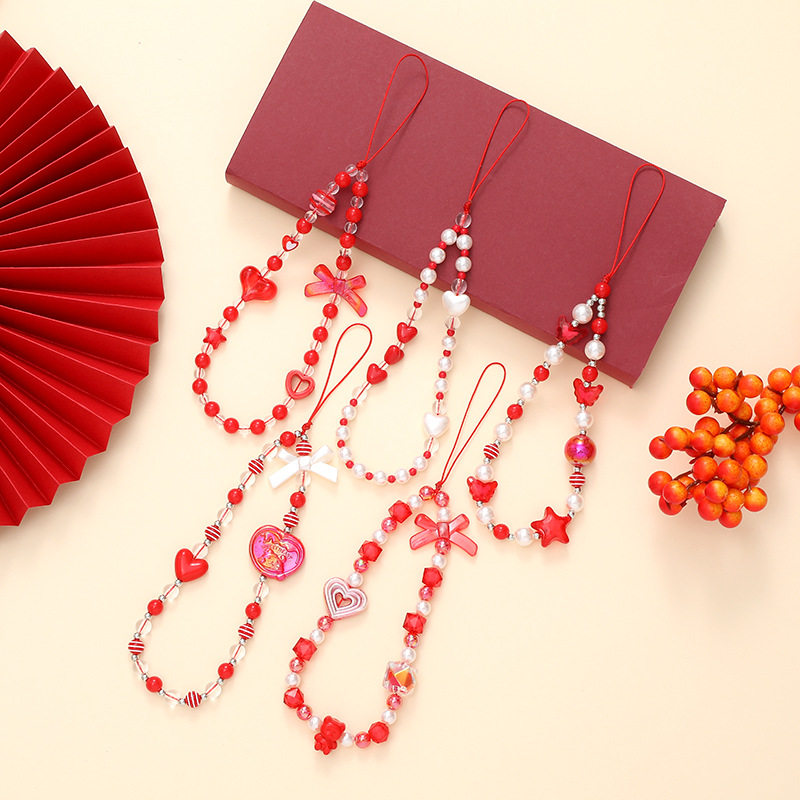 手机链挂饰国潮红色爱心蝴蝶结手机链手机壳挂绳新年串珠手链礼品,节庆用品/礼品,手机链,淘宝优惠券,粉丝福利购,淘宝优惠卷