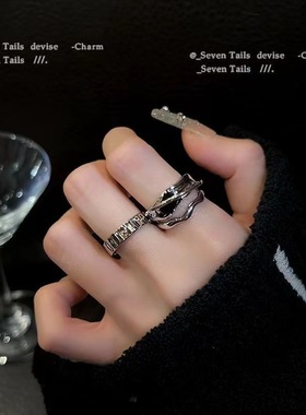 几何冷淡风ins黑方块戒指小众设计时尚个性感开口戒网红女潮饰品