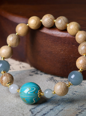 中式复古手串手链手饰设计冬季新品奶香木手链文玩大漆珠中式手串