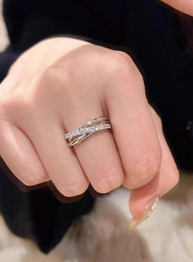 戒指仿高级小众设计感三环微镶爆闪戒指新款精致时尚轻奢指环首饰