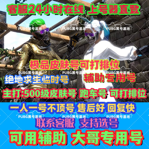 PUBG绝地求生账号数据号排位号辅助账号黑号账号密码登录可用辅助