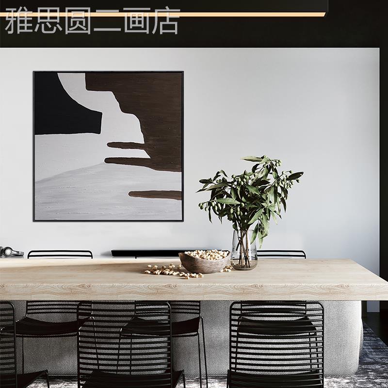 网红极.意式简厅挂画正原创手绘油画方形块抽象玄关色餐装饰画图片