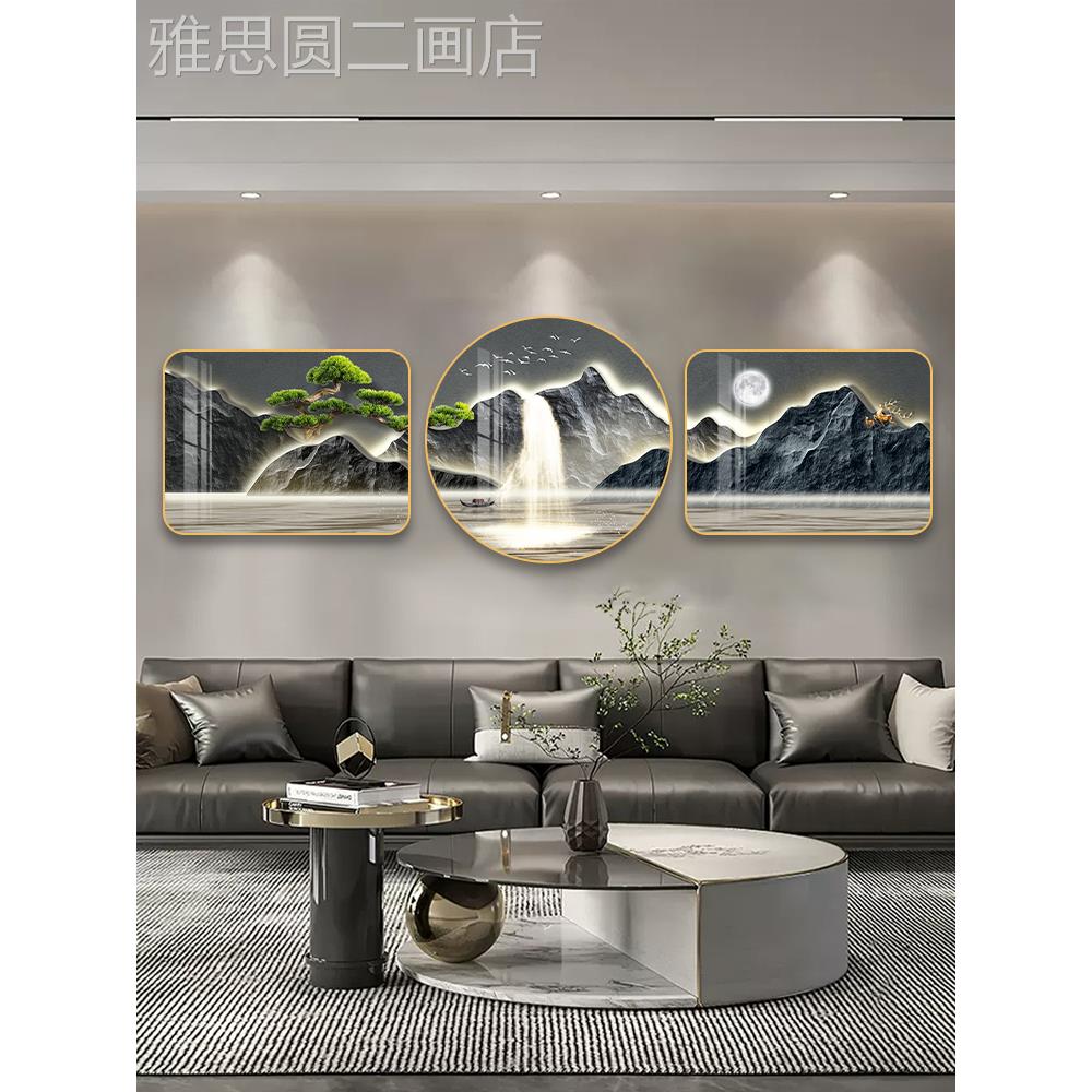 网红壁鱼福客厅装饰沙画现代简约发联背景墙画轻奢风大纳气三画挂图片