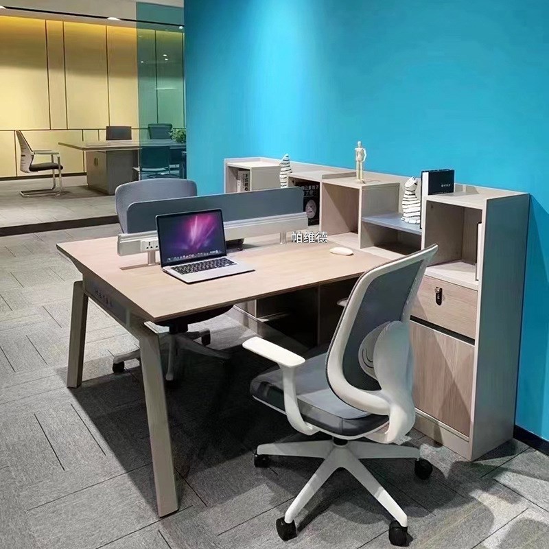 简约现代4人位电脑桌组合带高柜职员桌四人位员工桌子办公家具