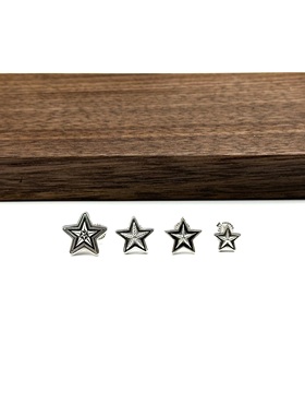 WANGWANG925纯银CS纹路双五角星做旧复古情侣单只银饰耳钉耳环