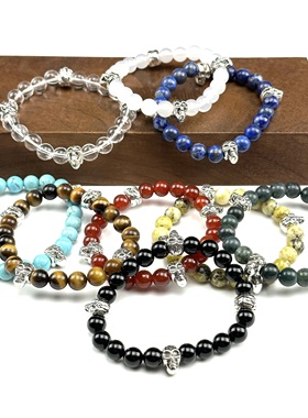 WANGWANG藏银民族风骷髅MMJ风格8MM手工四银饰潮流时尚手链手串