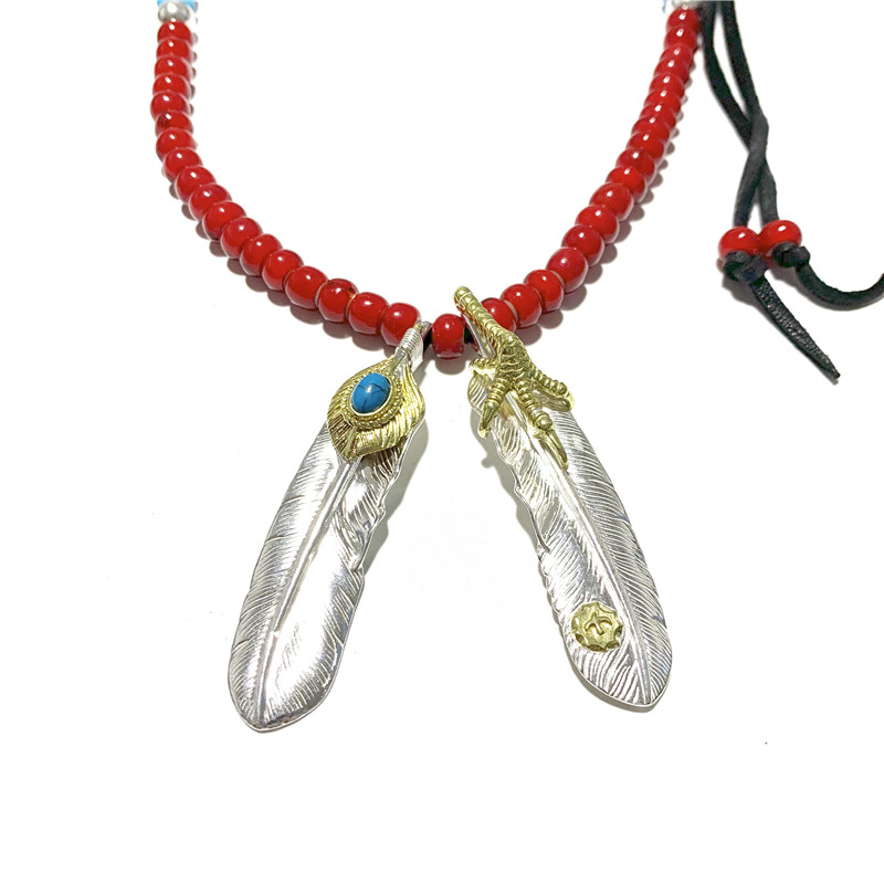 WANGWANG高桥925纯银绿松石鹰抓点金羽毛吊坠鹿皮绳情侣银饰项链,饰品/流行首饰/时尚饰品新,项链,淘宝优惠券,粉丝福利购,淘宝优惠卷