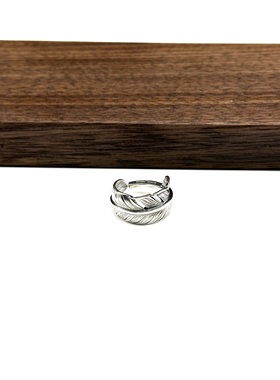 WANGWANG复古925纯银蔷薇老鹰纹高桥风素银羽毛情侣做旧银饰戒指