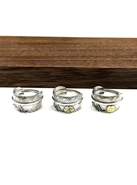 WANGWANG925纯银蔷薇老鹰纹高桥点金素银羽毛情侣时尚银饰戒指