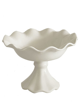 快速发货法式波浪裙边高脚碗 陶瓷高颜值白色水果U盘艺术客厅摆件