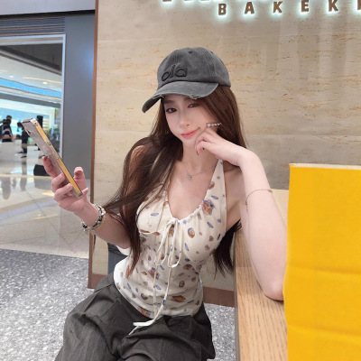 韩系甜妹贝壳绑带挂脖吊带背心女夏季设计感气质修身显瘦百搭上衣