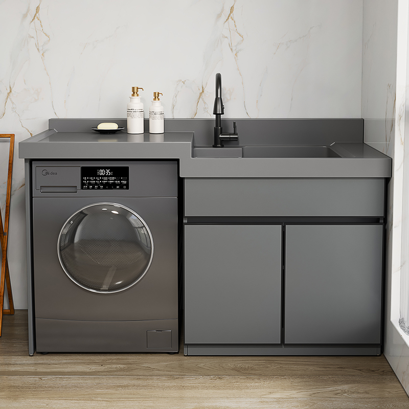 阳427太空铝高低盆衣池一台体柜洗衣柜组合石英石机洗衣池切角洗