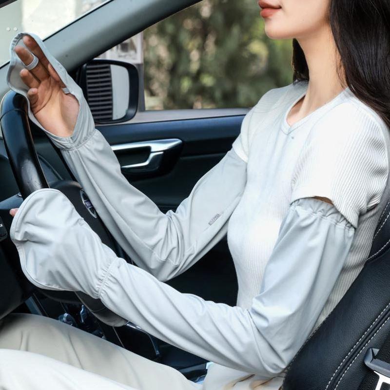 开车防晒手套冰丝防晒袖套女防紫外线骑车冰袖手臂护袖加大宽松夏