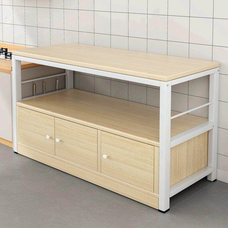 厨房小长桌家用多层桌可移动切菜桌双层木桌简易长方形多功能桌子