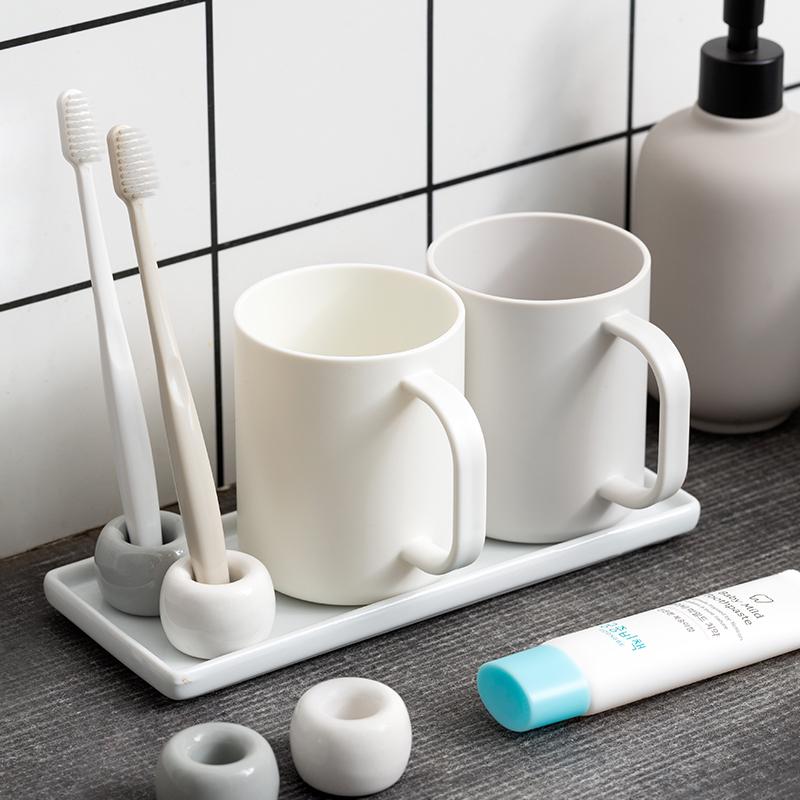 卫生间洗手间陶瓷托盘牙刷托 漱口杯架置物架 牙刷架电动牙刷座