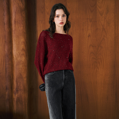 姚领YAOLY酒红色针织衫880M32213
