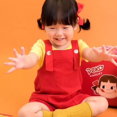 牛仔背带短裤裤夏中式男女儿童红色摄影服装春夏婴幼儿弹力可爱潮