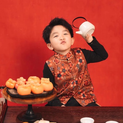 新中式男女童汉服马甲摄影马年新年艺术国风敦煌过年唐装背心坎肩