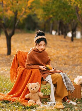 毛衣女童亲肤宽松摄影服装慵懒风甜美斗篷披肩外套写真高级设计感