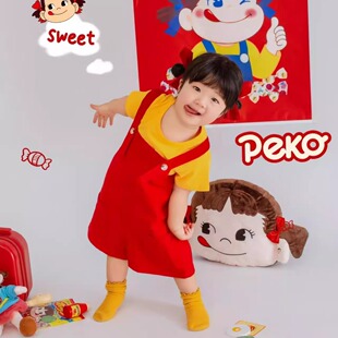 牛仔背带短裤裤夏薄款男女儿童红色摄影服装艺术韩系幼儿弹力可爱