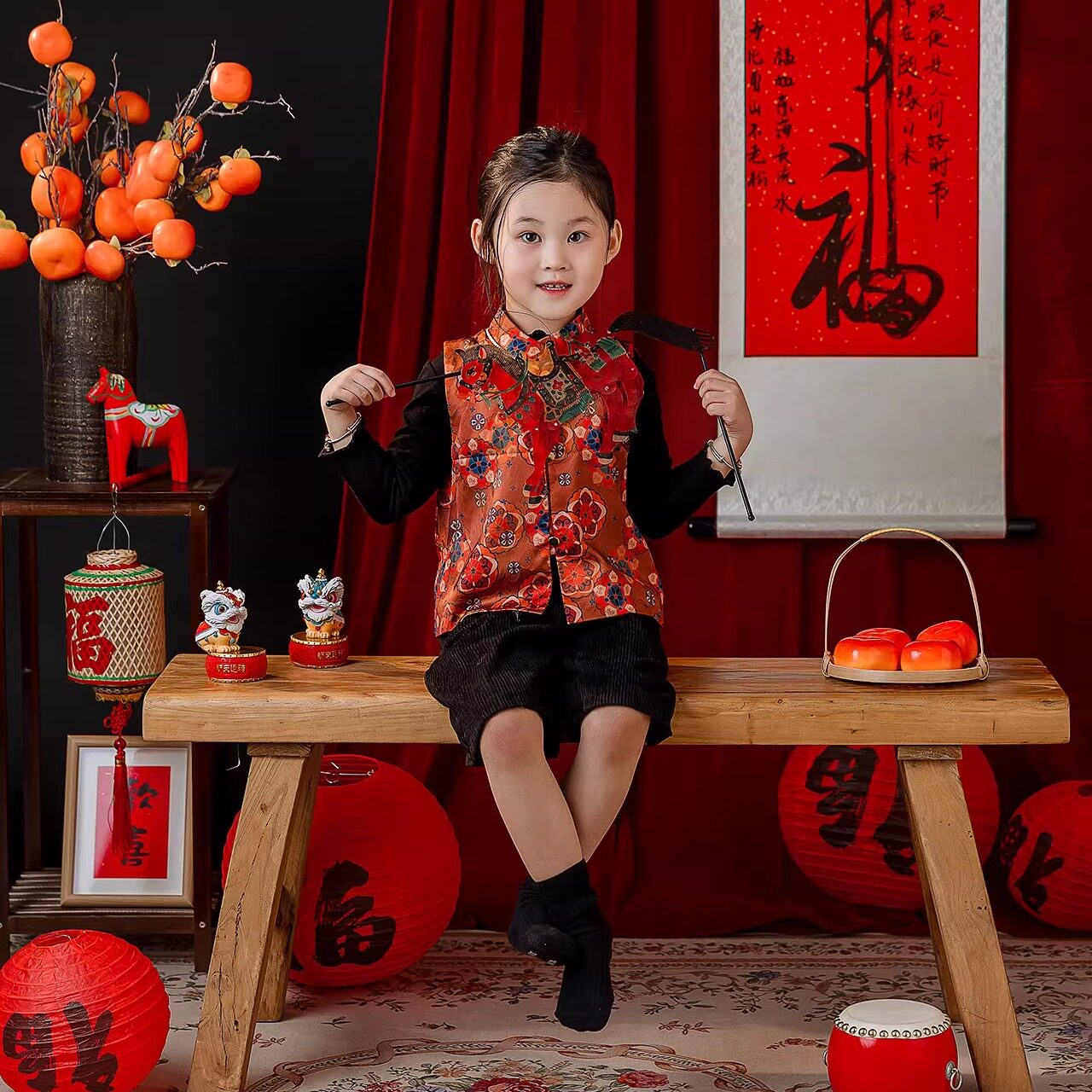 新中式男女童汉服马甲摄影服装艺术国风敦煌过年唐装幼儿园拍摄